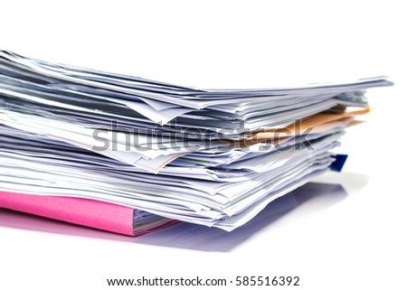 close up - file folder and Stack of business report paper file  with white background. - isolated