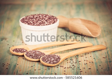 Nutritious chia seeds on a wooden spoon