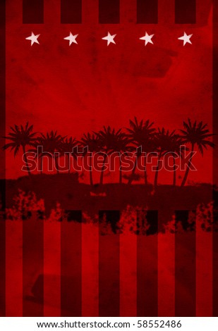 summer beach palm red background