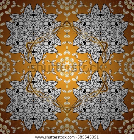 Damask for design. Vector on yellow background with golden elements.