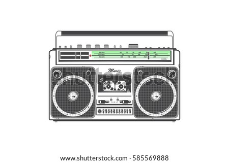 Retro ghetto blaster. Detailed elements. Old retro vintage grunge. Typographic labels, stickers, logos and badges. Flat vector illustration
