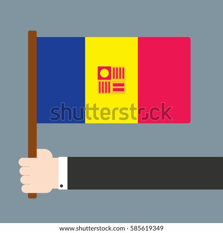 Flat design. Hand holding flag Andorra