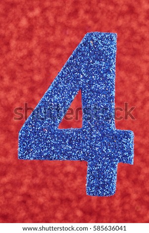Number four blue color over a red background. Anniversary. Vertical