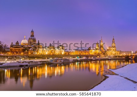 Dresden historic skyline in the old town in winter
