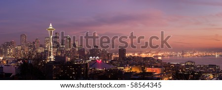 Seattle city skyline at Christmas.  Washington, USA