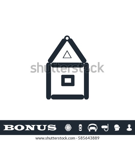House of paper cards icon flat. Black pictogram on white background. Vector illustration symbol and bonus button