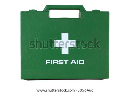 A green first aid kit box with a handle on a white background Royalty-Free Stock Photo #5856466