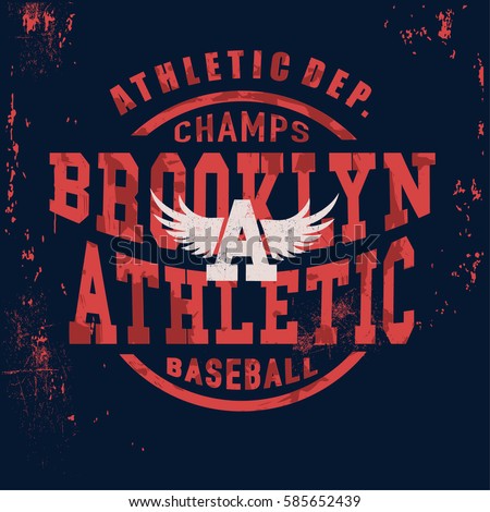 Brooklyn Vintage Denim print for t-shirt or apparel. Old school vector graphic for fashion and printing. Retro artwork and typography.Baseball emblem.