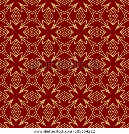 Seamless geometric line floral pattern, ethnic ornament. texture for wallpaper, design, invitation cards. red, gold color graphic background