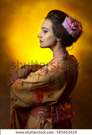 young beautiful woman in traditional japanese kimono