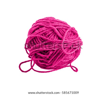 pink ball of yarn for knitting isolated on white background Royalty-Free Stock Photo #585671009
