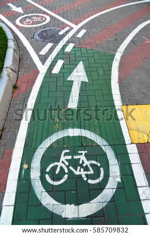 Bicycle lane in city of Khimki, Russia