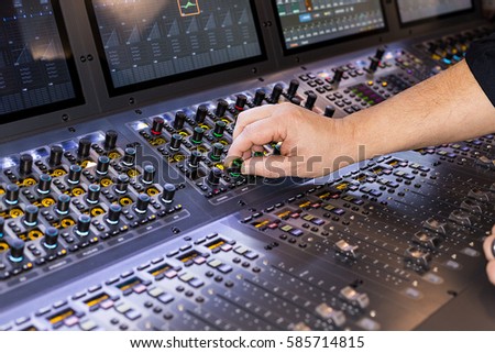 Large panel of the Hi-End stage controller with touch screens - closeup background