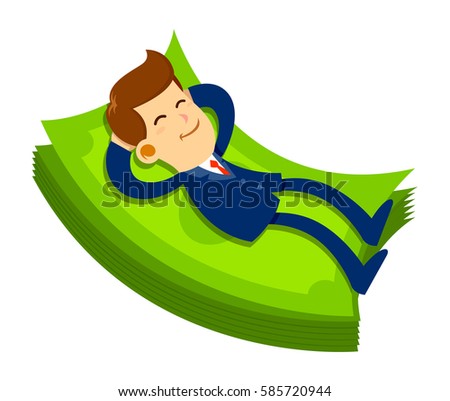 Vector stock of a businessman with a happy face sleeping on pile of money