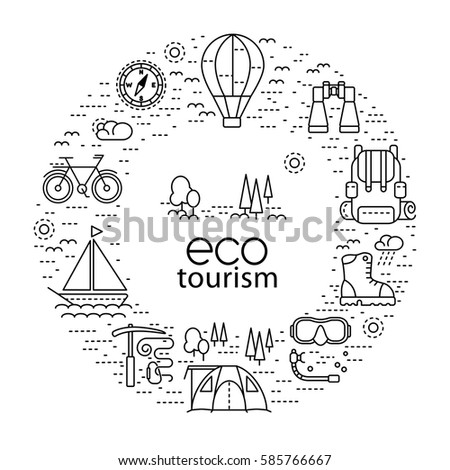Eco tourism circle concept with modern line style icons. Vector design element can be used for web page, banner, info-graphics