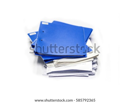 file folder and Stack of business report paper file  with white background.