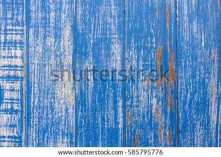 Old blue wooden background. Texture background for design. Front view with copy space.