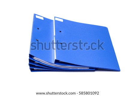 Blue file folder and Stack of business report paper file isolated with white background.