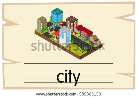 Wordcard template for city scene illustration