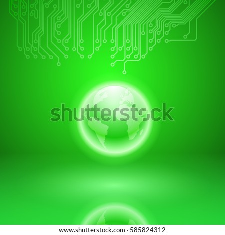 Abstract electronics green background with circuit board texture and the earth. EPS10 vector.