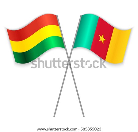 Bolivian and Cameroonian crossed flags. Bolivia combined with Cameroon isolated on white. Language learning, international business or travel concept.