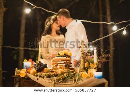 wedding love story. night photo in the forest 