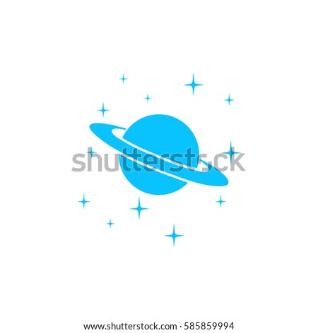 Planet Saturn icon flat. Simple blue pictogram on white background. Illustration symbol