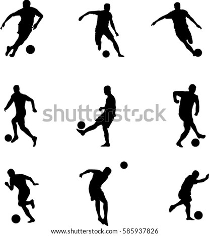 Very high quality detailed set of soccer football players silhouette cutout outlines.