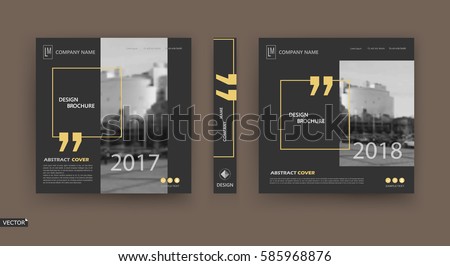 Abstract patch brochure cover design. Black info data banner frame. Techno title sheet model set. Modern vector front page art. Urban city blurb texture.Yellow citation figure icon. Ad flyer text font Royalty-Free Stock Photo #585968876