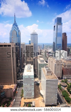 Philadelphia skyline, Pennsylvania, USA. Aerial view of the city.
