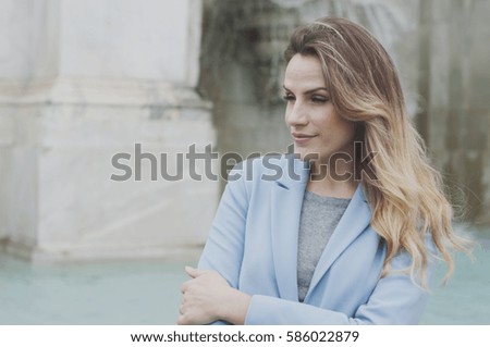 Pictures of young woman during trip in Italy, Rome, selective focus