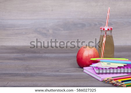 School Supplies on a dark background and place for text, selective focus and small depth of field