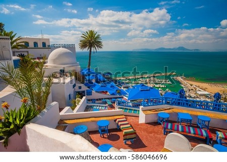 sidi bou said . town of artists and poets . Royalty-Free Stock Photo #586046696