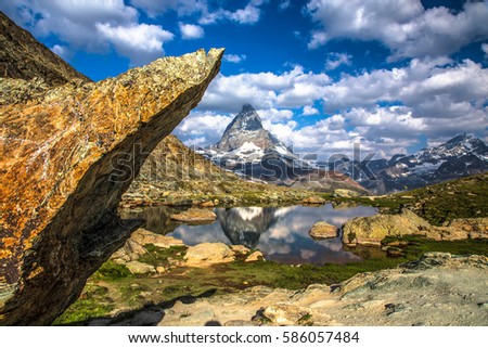 Swiss beauty, Riffelsee lake with Matterhorn mount reflexion,Valais,Switzerland,Europe