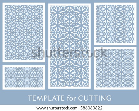 Decorative panels set for laser cutting. Geometric ornament for wedding invitation, envelope, greeting or business cards, Template for paper cut, printing, engraving wood, metal. Stencil manufacturing