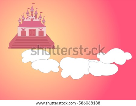 pink castle in the clouds the air. illustration. vector.