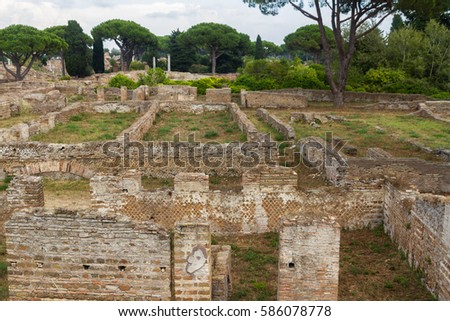Roman building ruins at Ostia Antica, roman city. Rome in Italy.