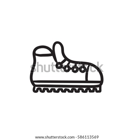 Hiking boot with crampons vector sketch icon isolated on background. Hand drawn Hiking boot with crampons icon. Hiking boot with crampons sketch icon for infographic, website or app.
