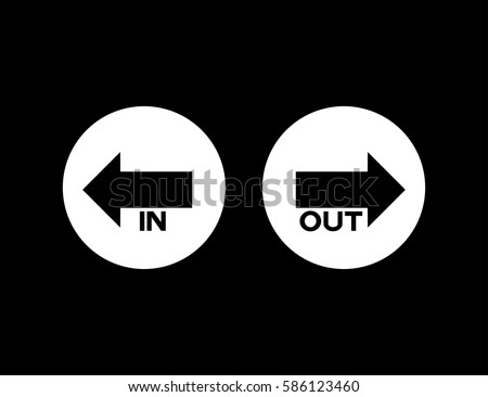 In and out arrow direction sign on black background vector illustration.