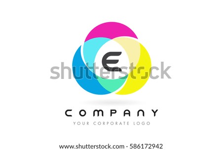 E Colorful Circular Letter Design with Rainbow Palette Colors Vector Illustration.
