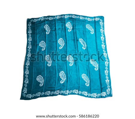 colorful Turkish Oriental beautiful scarves with pictures of natural silk on a white background