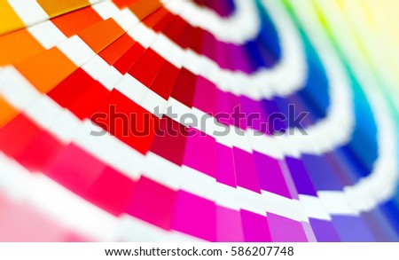 Color Palette Guide. Sample Colors Catalog. Multicolored bright background. RGB. CMYK. Printing house.