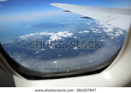 A picture taken on an airplane