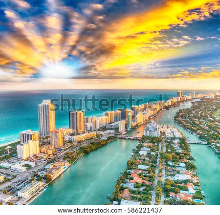 Aerial view of Miami Beach skyline, Florida.