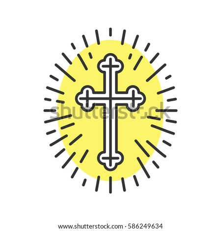 Church crucifix color icon. Cross with light around. Isolated vector illustration