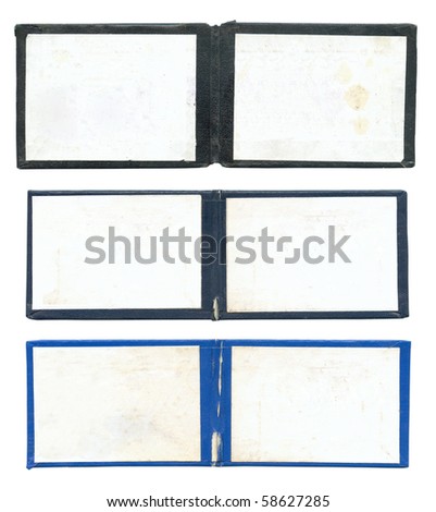 Set of open certificates isolated over white background