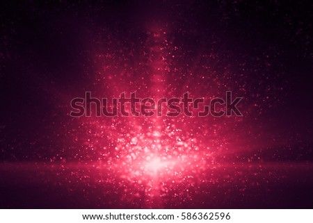 Red abstract sparkles or glitter lights. Festive  background. Defocused circles bokeh or particles. Template for design