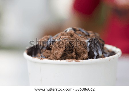 chocolate made ice frozen topped with chocolate and brownie