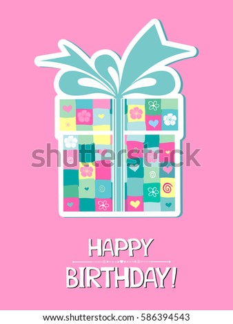 Birthday card. Greeting card. Celebration pink background with Birthday gift box and place for your text. Vector illustration