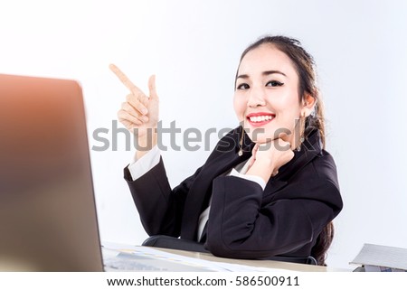 business smart girl in suit with thinking action post business ideas concept
